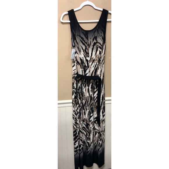 Roz & Ali Animal PRINT Sleeveless Belted MAXI DRESS Summer Size 14 Large NWT - Picture 2 of 7